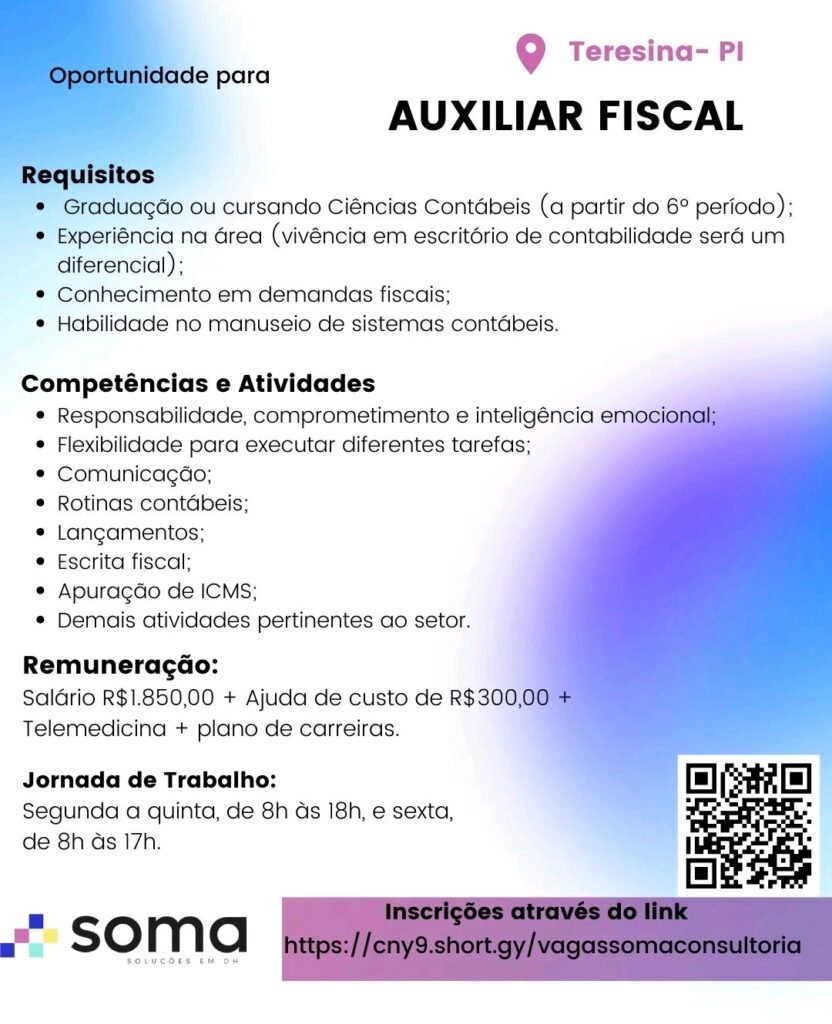 Vaga de emprego para Auxiliar Fiscal