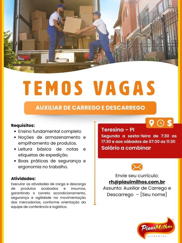 Vaga de emprego para Auxiliar de Carrego e Descarrego