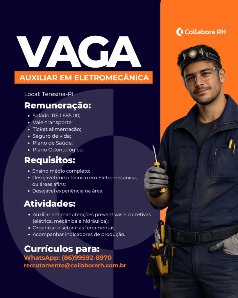 Vaga de emprego para Auxiliar de Eletromecânica