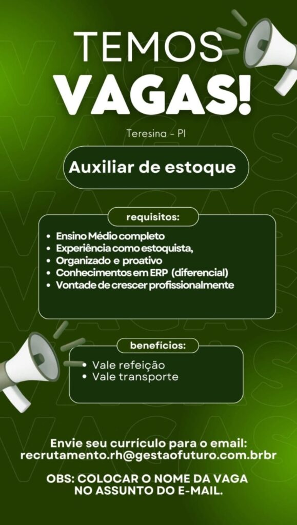 Vaga de emprego para Auxiliar de Estoque