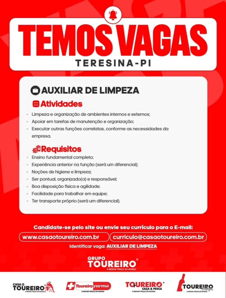 Vaga de emprego para Auxiliar de Limpeza