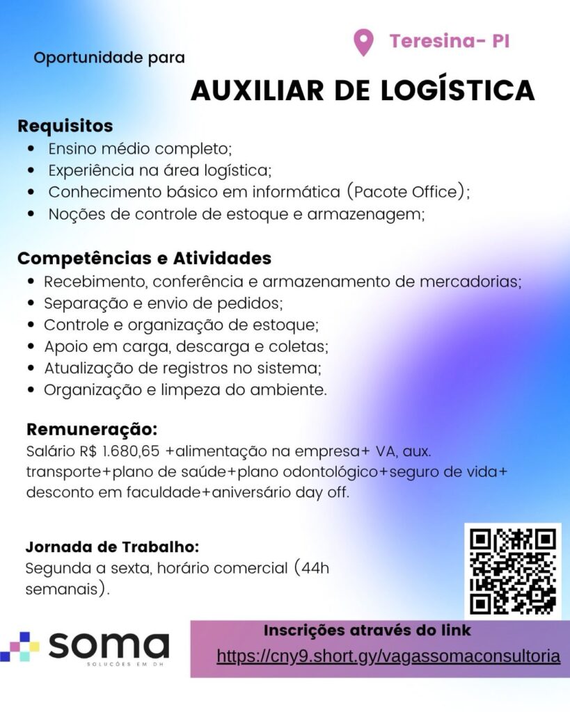 Vaga de emprego para Auxiliar de Logística