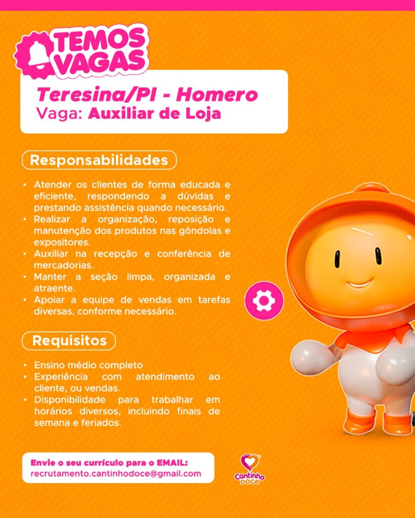 Vaga de emprego para Auxiliar de Loja
