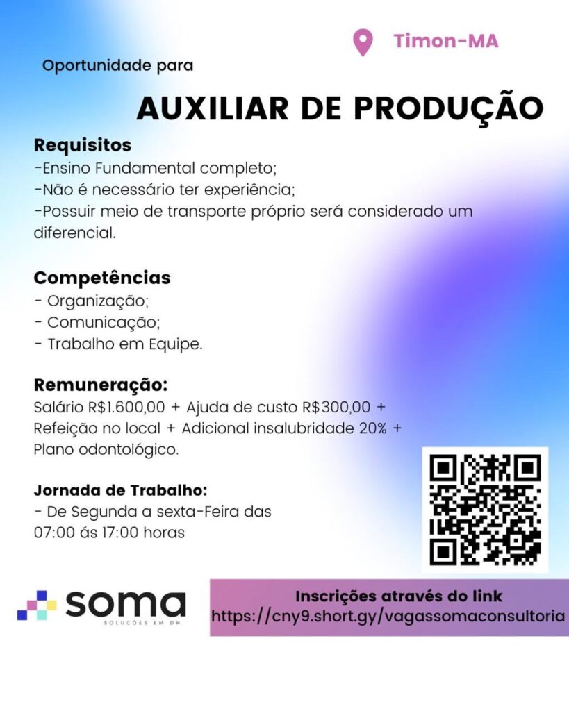 Vaga de emprego para Auxiliar de Produção