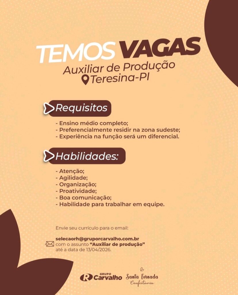 Vaga de emprego para Auxiliar de Produção