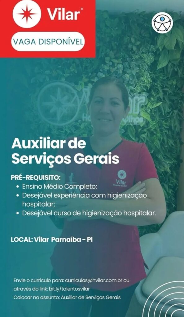 Vaga de emprego para Auxiliar de Serviços Gerais em Parnaíba