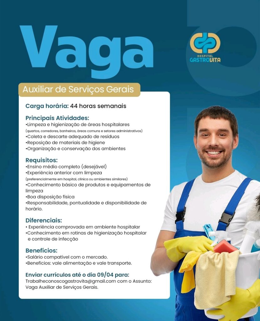 Vaga de emprego para Auxiliar de Serviços Gerais