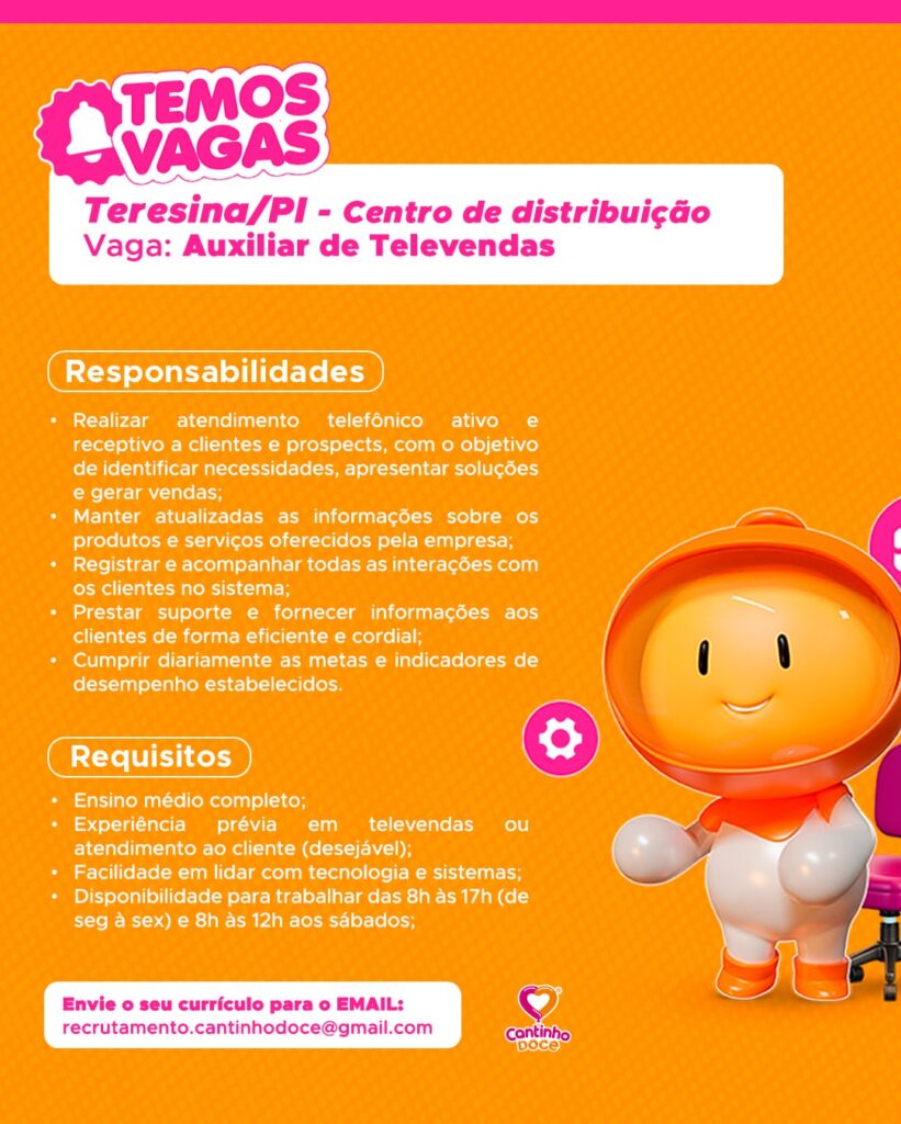 Vaga de emprego para Auxiliar de Televendas