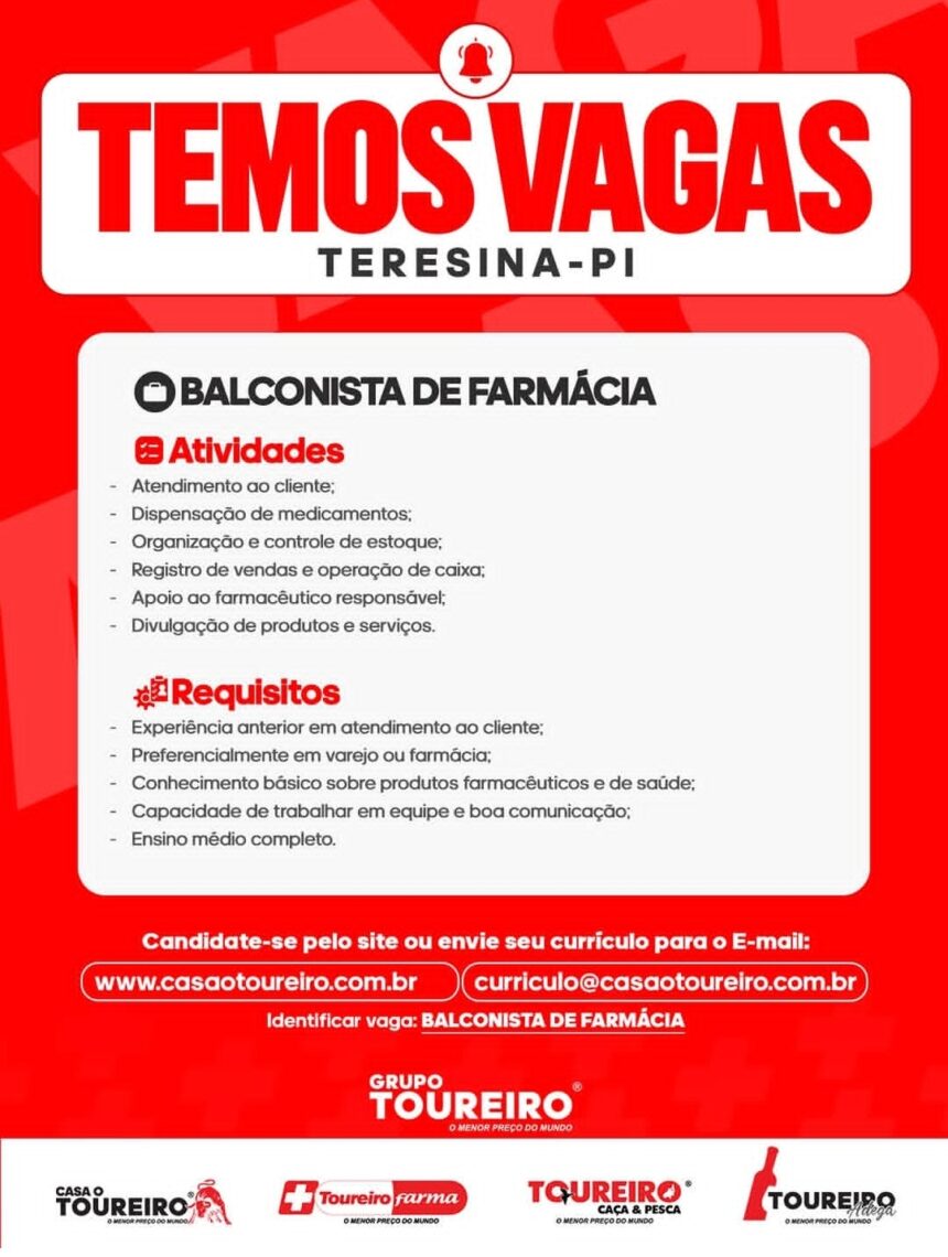 Vaga de emprego para Balconista de Farmácia