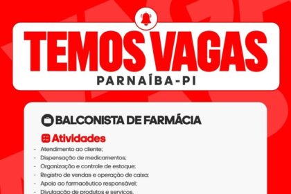 Vaga de emprego para Balconista de Farmácia em Parnaíba