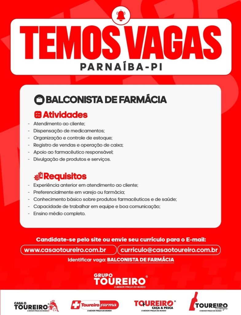 Vaga de emprego para Balconista de Farmácia em Parnaíba