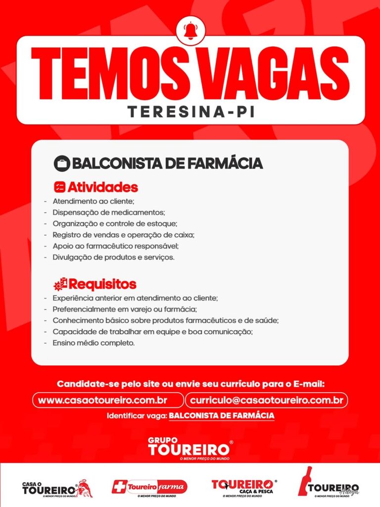 Vaga de emprego para Balconista de Farmácia em Teresina