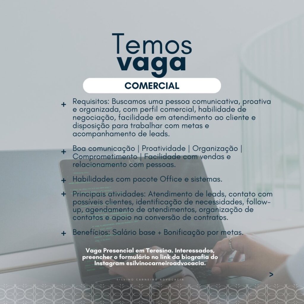 Vaga de emprego para Comercial