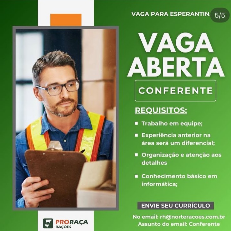 Vaga de emprego para Conferente