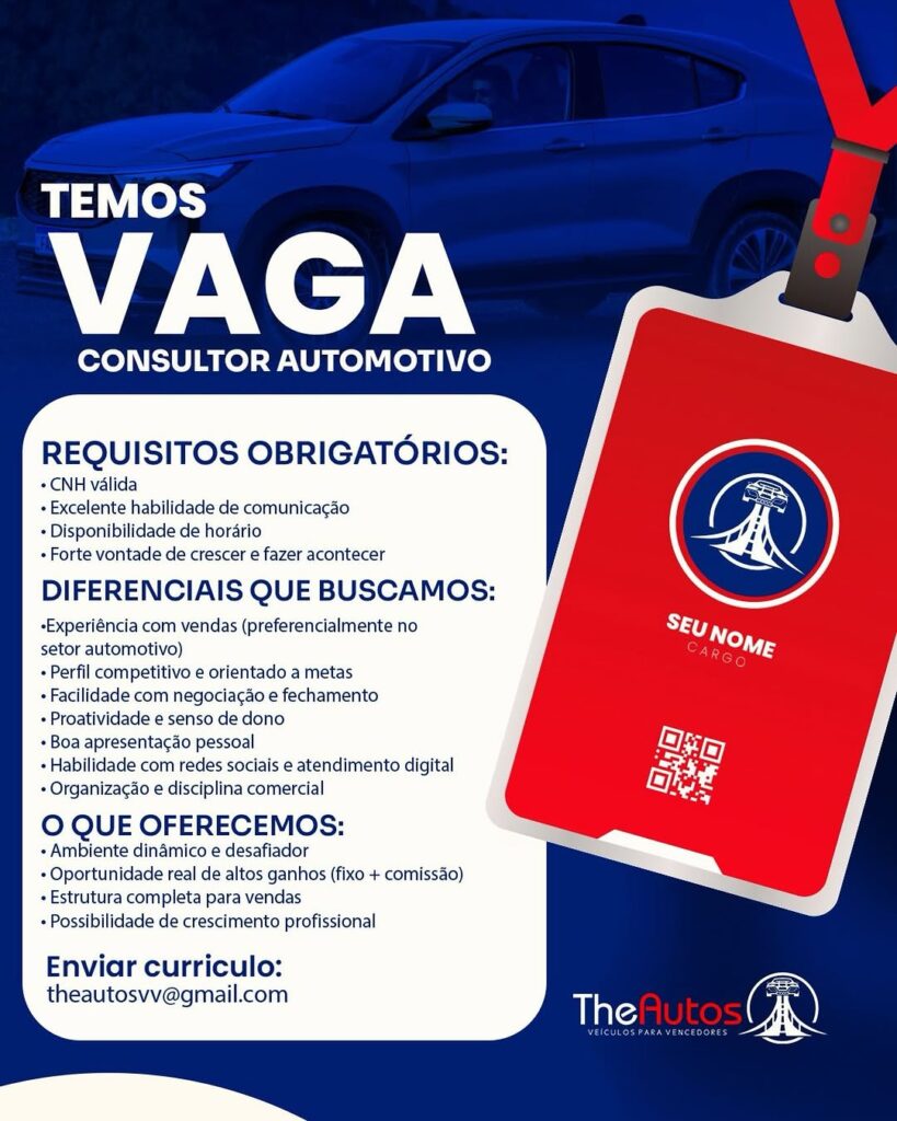 Vaga de emprego para Consultor Automotivo