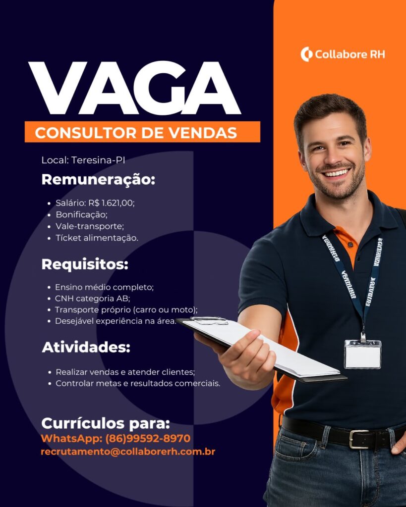 Vaga de emprego para Consultor de Vendas