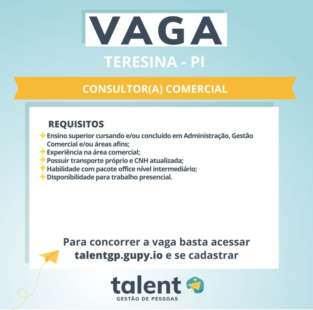 Vaga de emprego para Consultor(a) Comercial