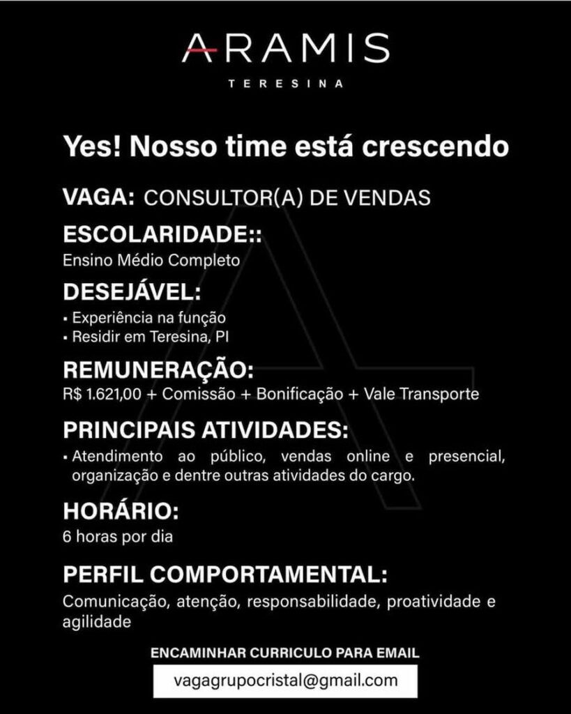 Vaga de emprego para Consultor(a) de Vendas