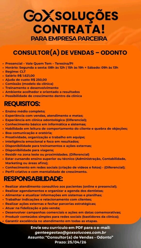 Vaga de emprego para Consultor(a) de Vendas