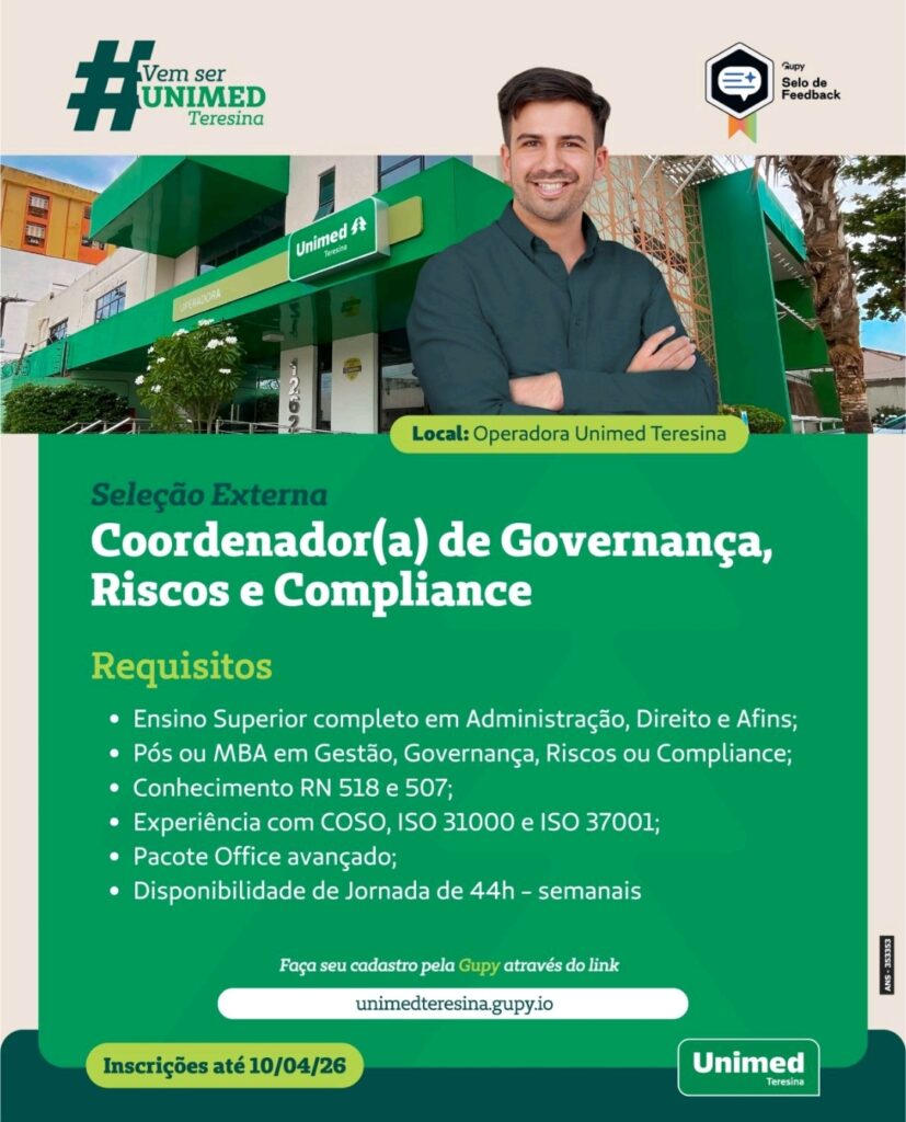 Vaga de emprego para Coordenador(a) de Governança, Riscos e Compliance