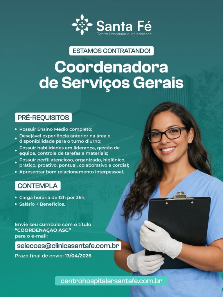 Vaga de emprego para Coordenadora de Serviços Gerais