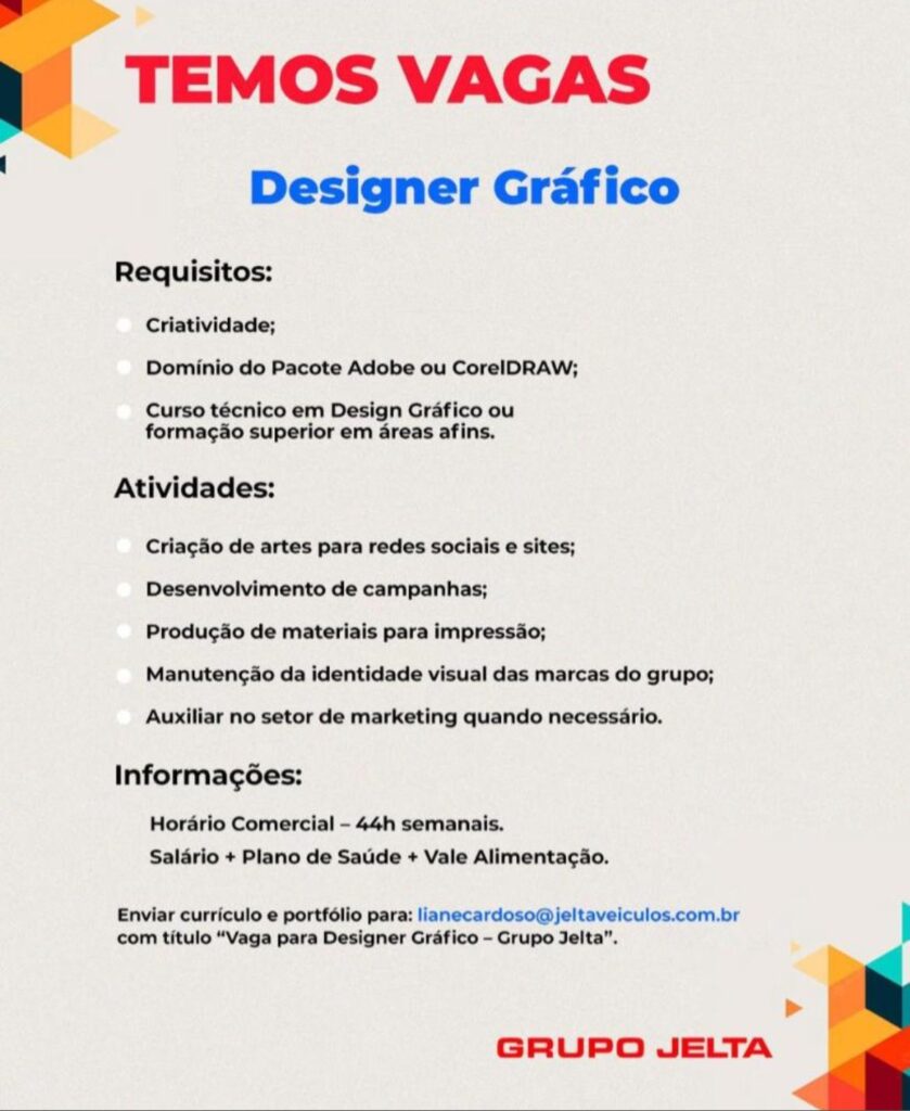 Vaga de emprego para Designer Gráfico
