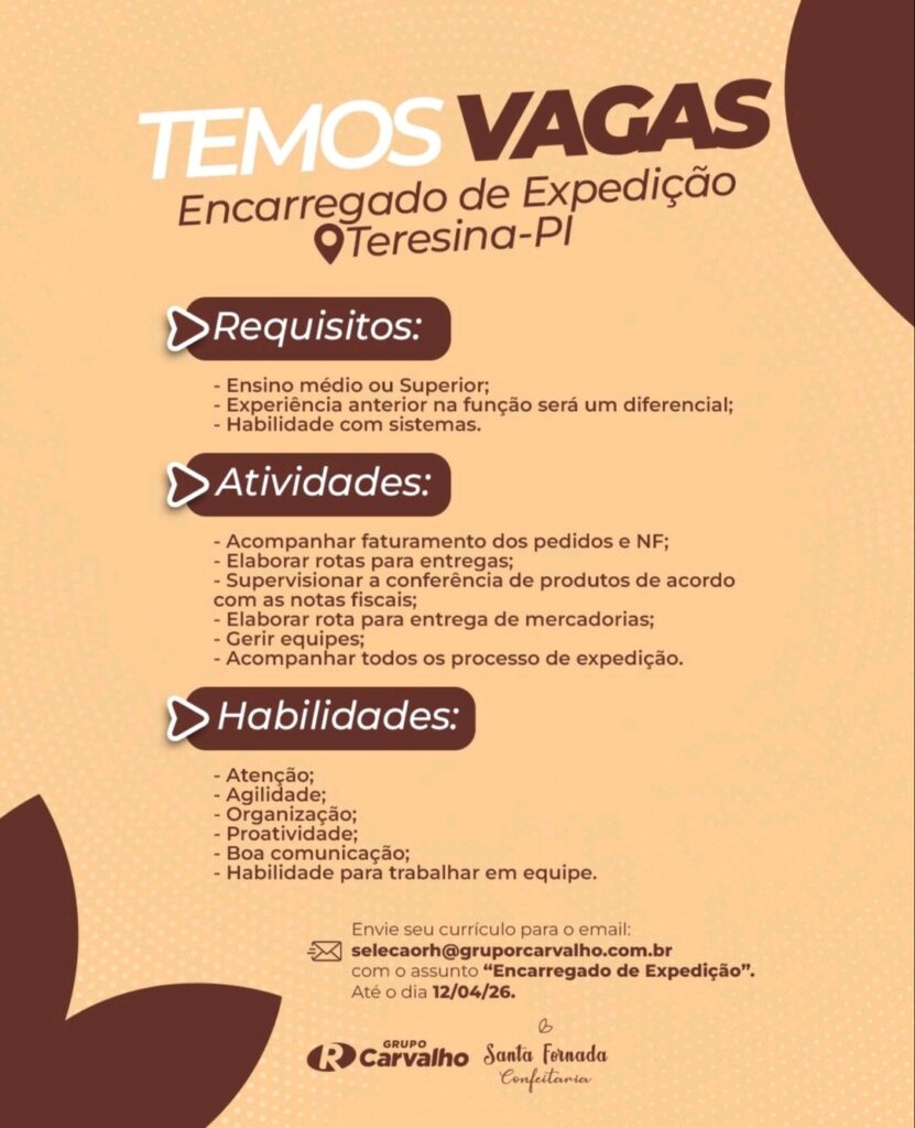 Vaga de emprego para Encarregado de Expedição