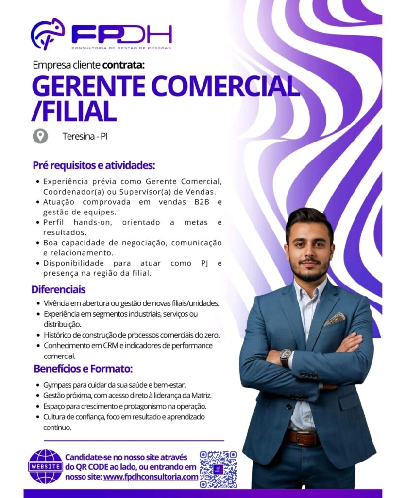 Vaga de emprego para Gerente Comercial