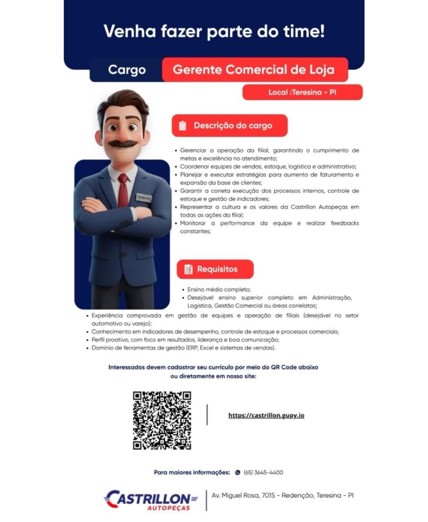 Vaga de emprego para Gerente Comercial de Loja