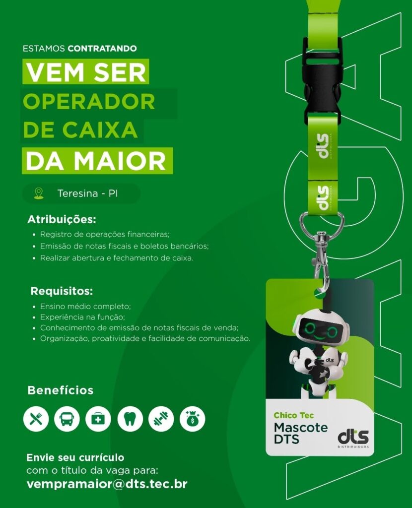 Vaga de emprego para Operador de Caixa