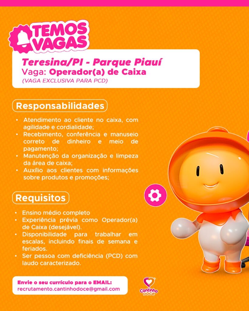 Vaga de emprego para Operador(a) de Caixa (PCD)
