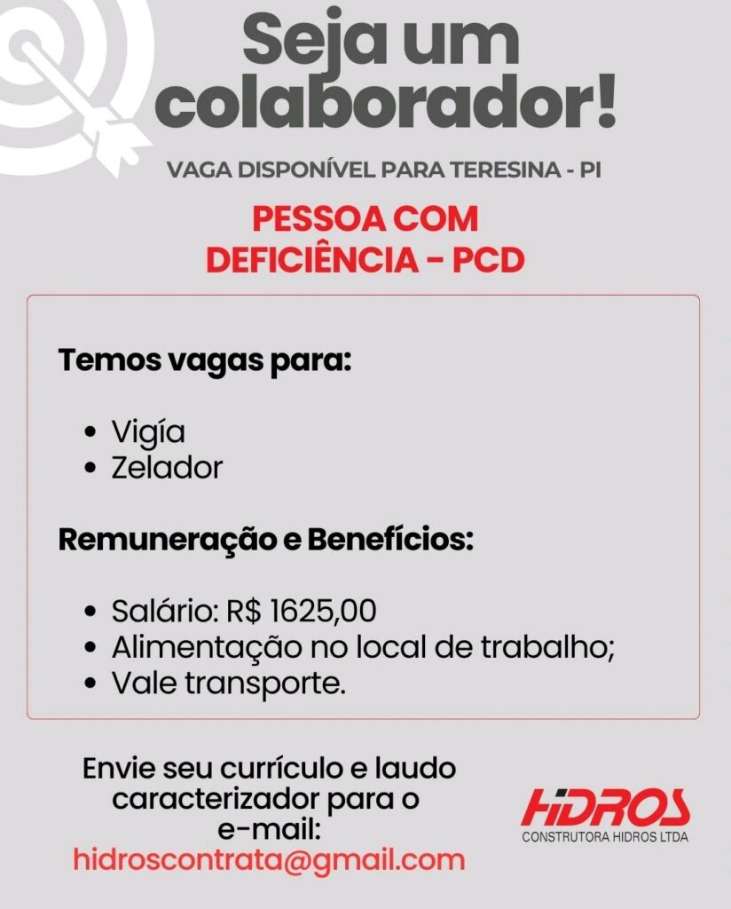 Vaga de emprego para PCD