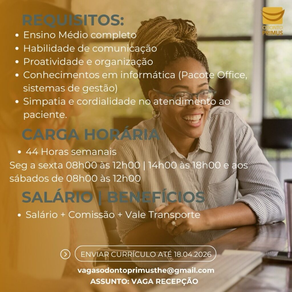 Vaga de emprego para Recepcionista