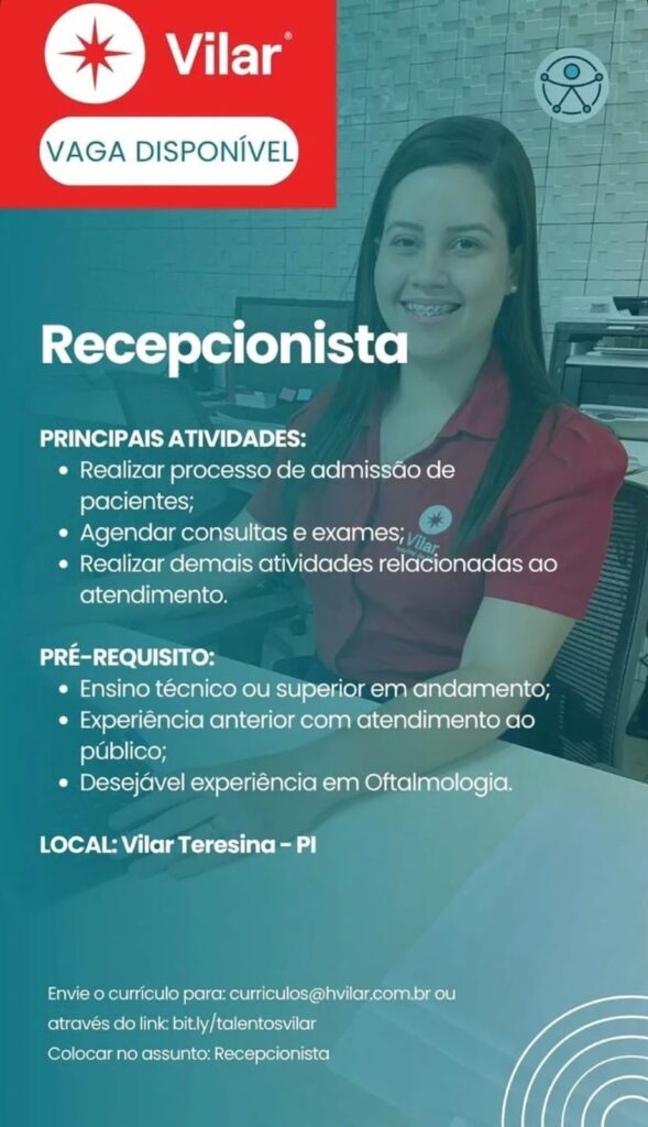Vaga de emprego para Recepcionista