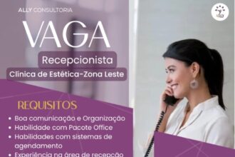 Vaga de emprego para Recepcionista