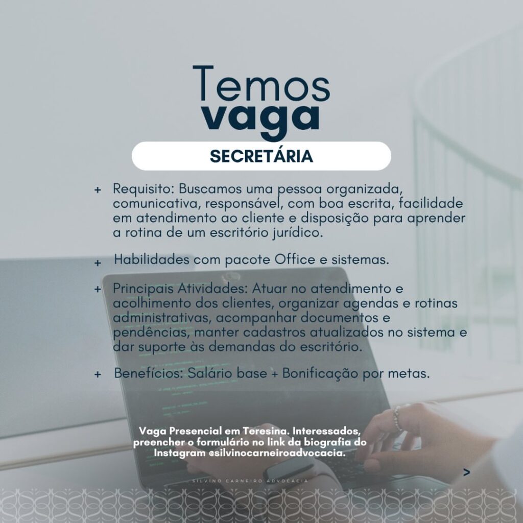 Vaga de emprego para Secretária