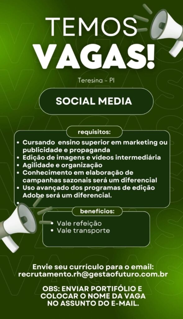 Vaga de emprego para Social Media