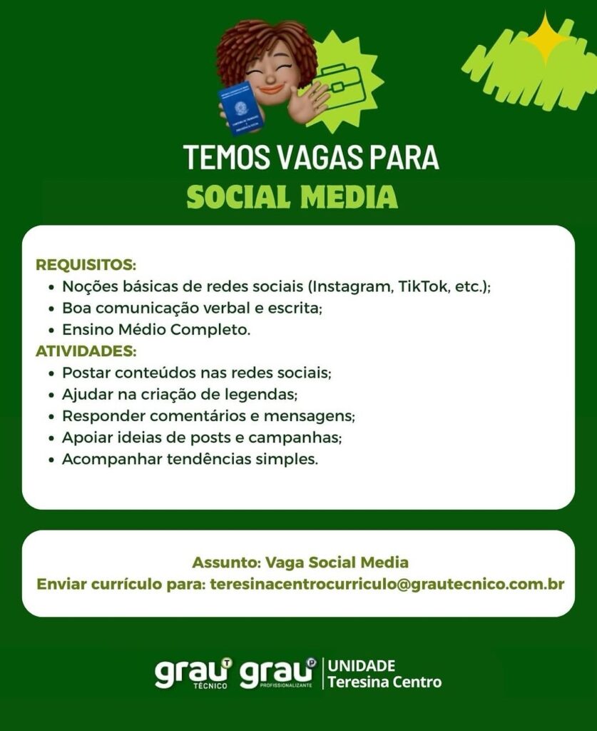 Vaga de emprego para Social Media