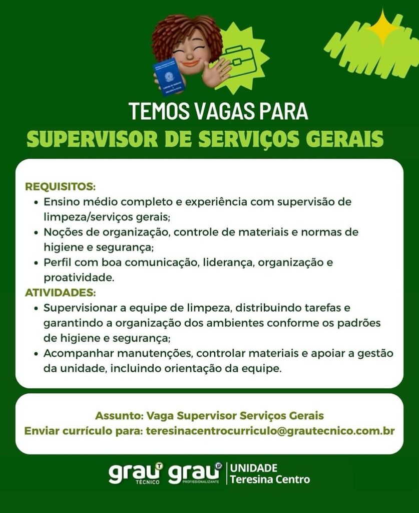 Vaga de emprego para Supervisor de Serviços Gerais
