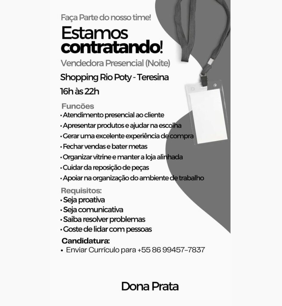 Vaga de emprego para Vendedora