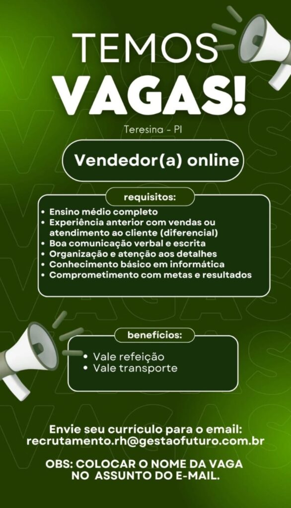 Vaga de emprego para Vendedor(a) Online
