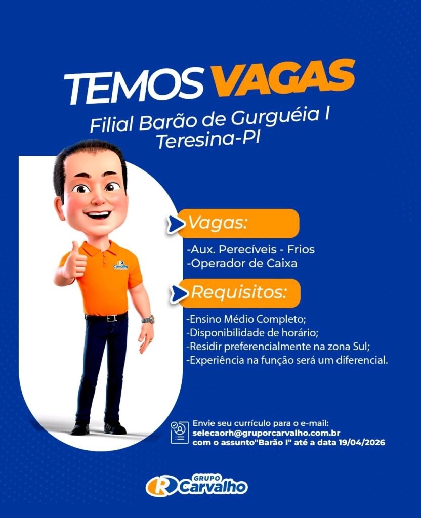 Vagas de emprego para Aux. Perecíveis (Frios) e Operador de Caixa