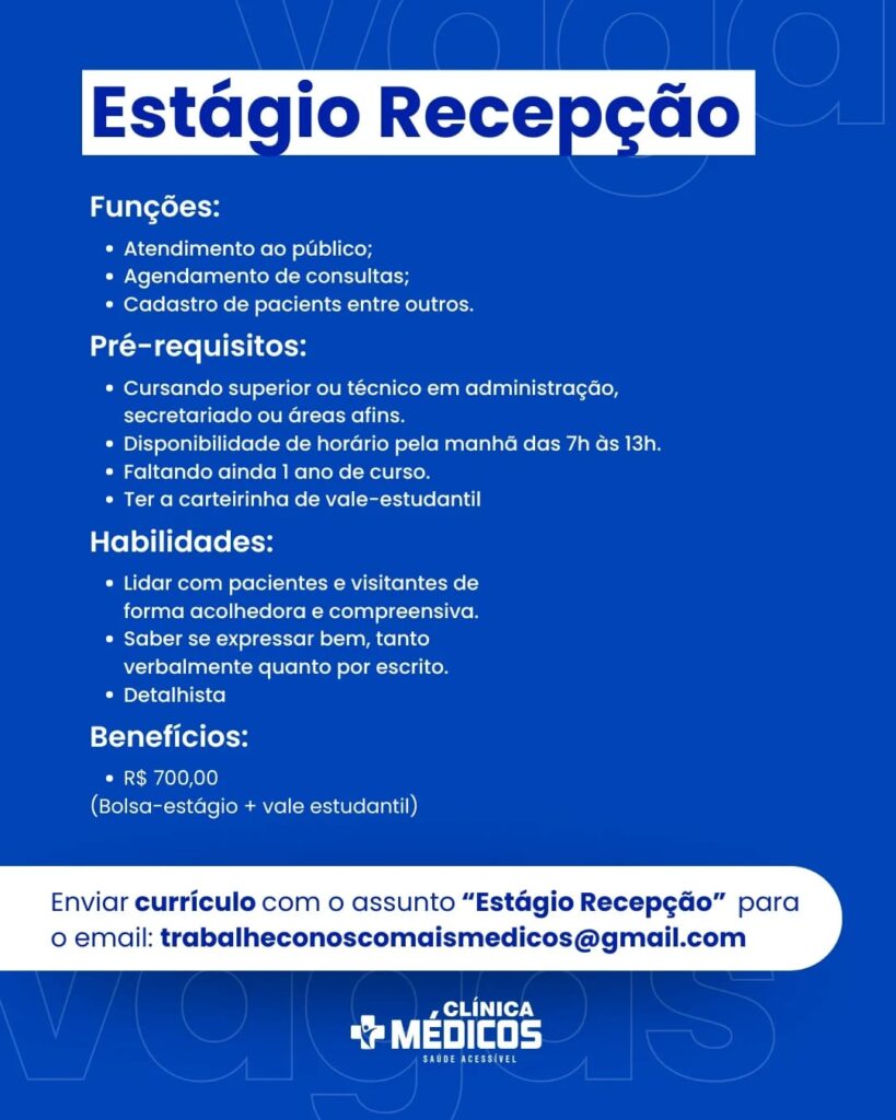 Vaga de Estágio para Recepção