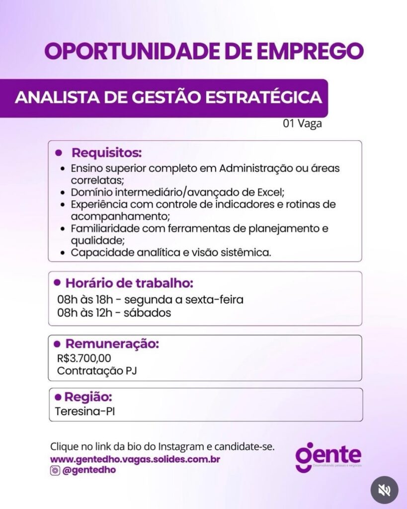 Vaga de emprego para Analista de Gestão Estratégica