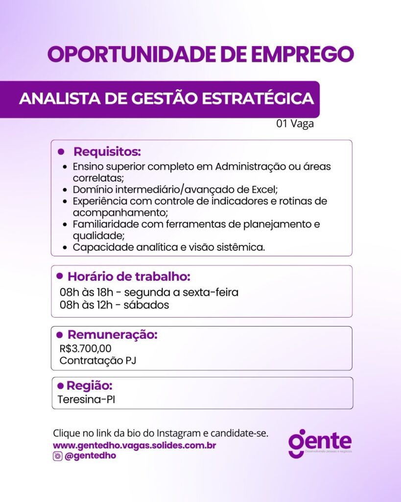 Vaga de emprego para Analista de Gestão Estratégica