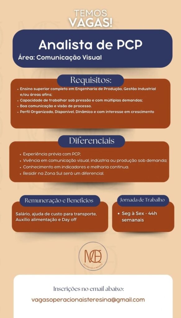 Vaga de emprego para Analista de PCP