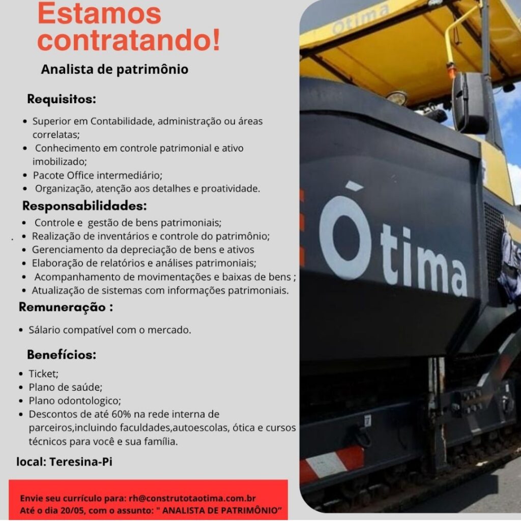 Vaga de emprego para Analista de Patrimônio