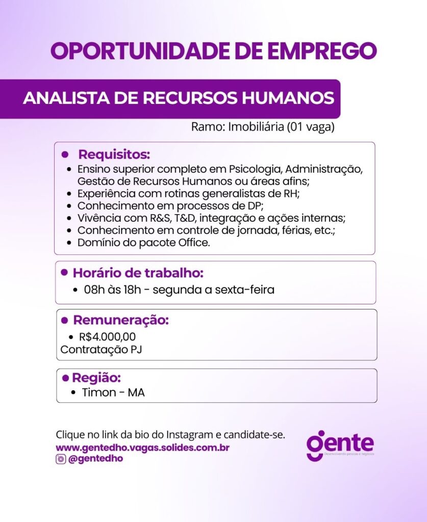 Vaga de emprego para Analista de RH