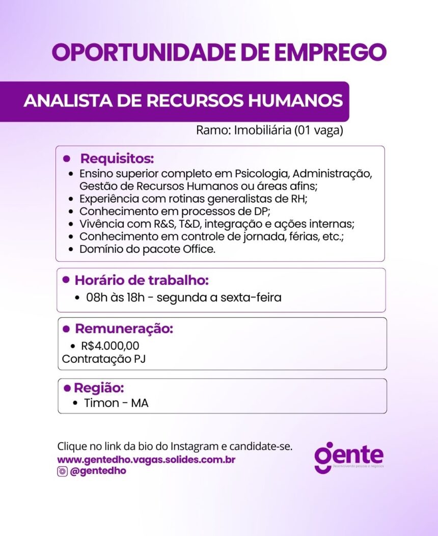 Vaga de emprego para Analista de RH