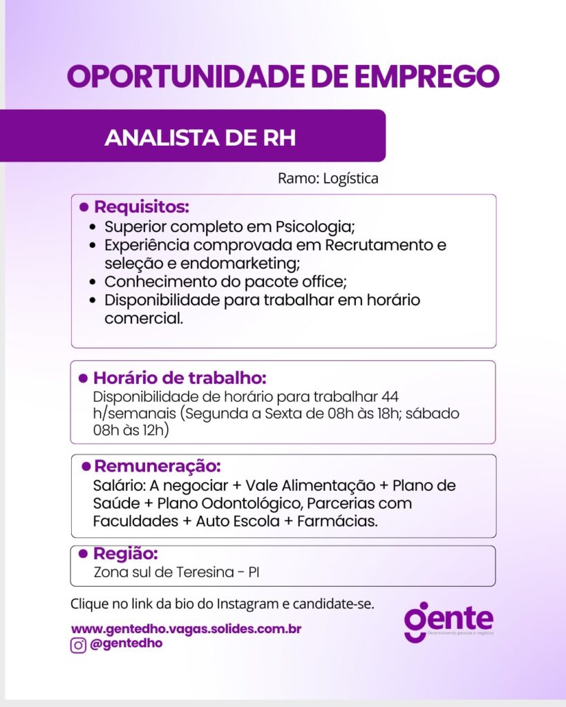 Vaga de emprego para Analista de RH